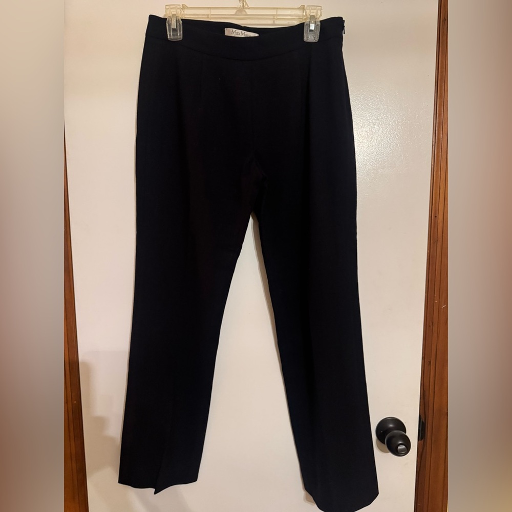 🌌 Max Mara Midnight Navy Wool Stretch Tailored Pants | IT 42 / US 12